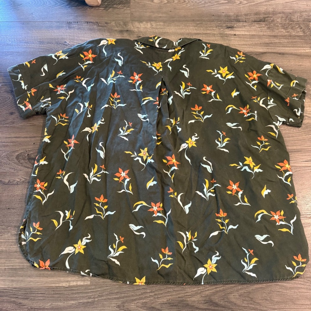 Duluth Trading Co Floral Tencel Lyocell Button Down Shirt Olive Green 2XL - Picture 3 of 10